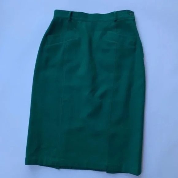 [SOLD] PURE Wool 50's Teal Green High waisted Pin-up Pencil Skirt Pockets Small - Picture 2 of 13